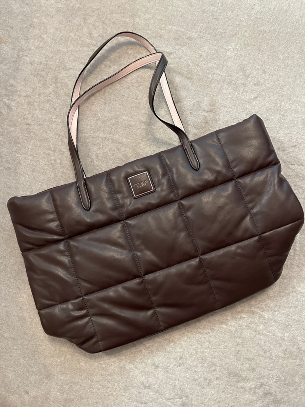 Victoria's Secret Chocolate Brown Faux Leather Quilted Puffer Tote